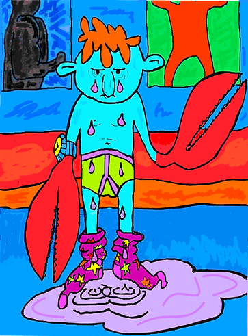 sad boy turning into a lobster