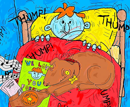 Fred is worried in bed with his dog and tools